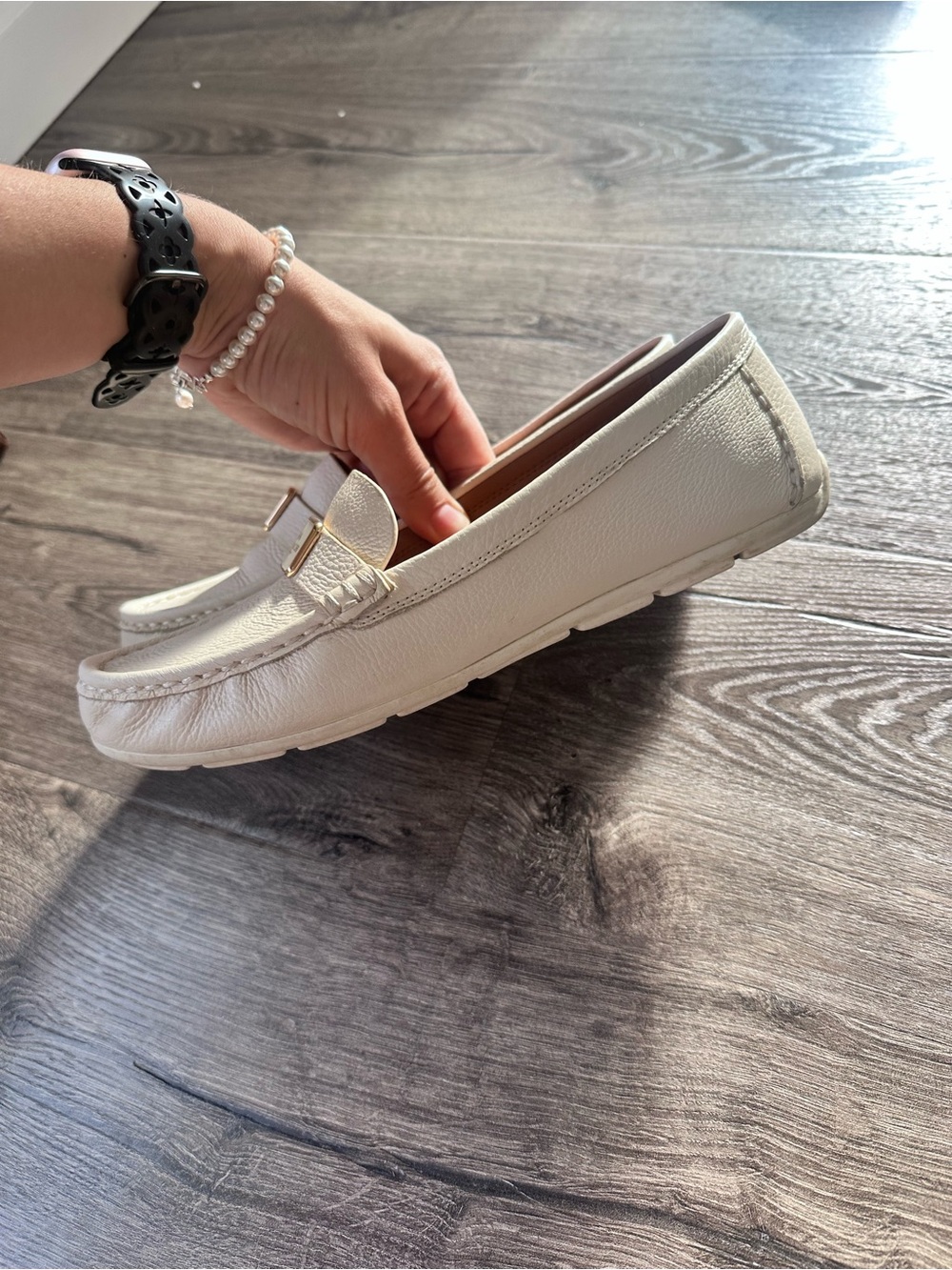 Coach White Pebbled Leather Penny Loafers with Gold Accent - Picture 4 of 7